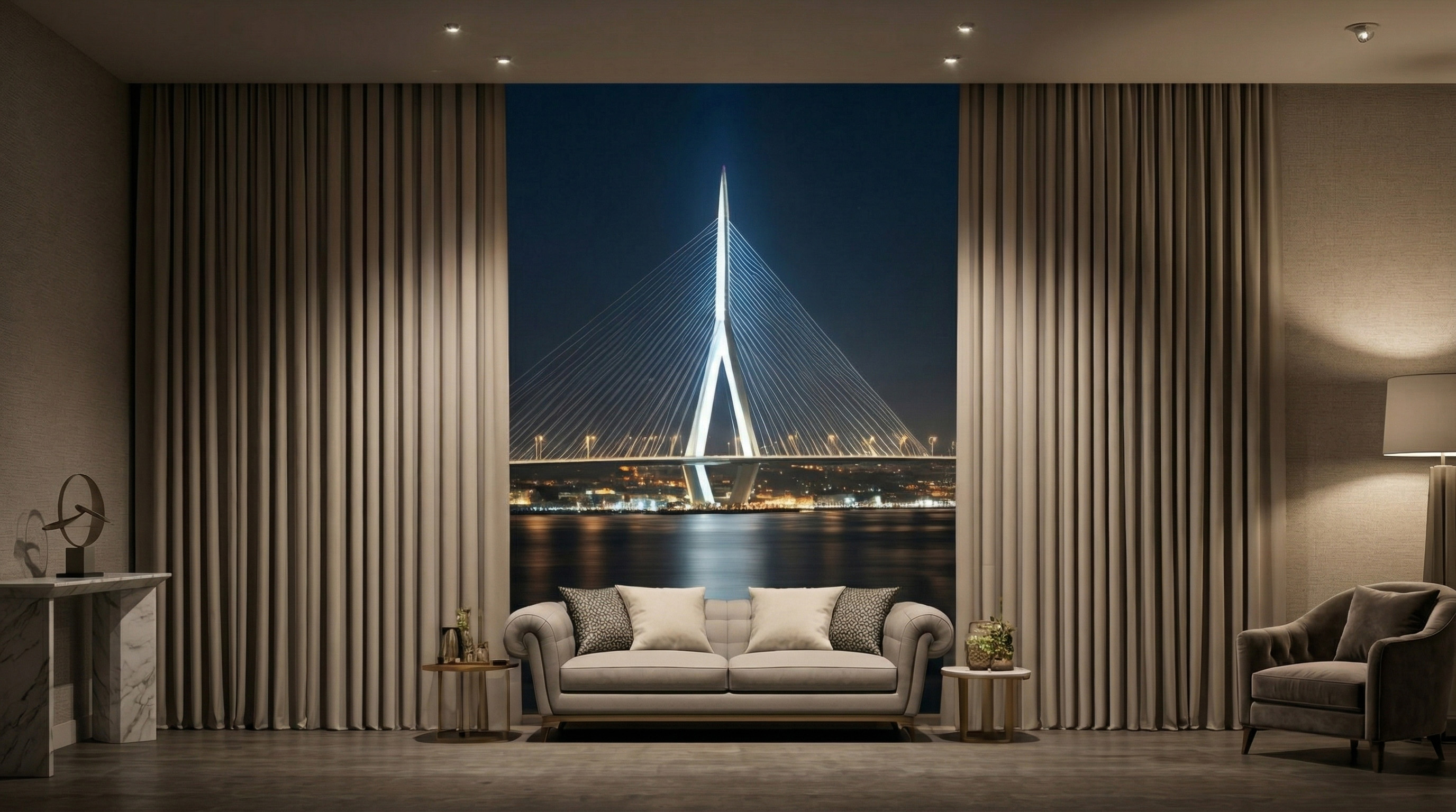 Luxury view of the Bosphorus bridge at dusk